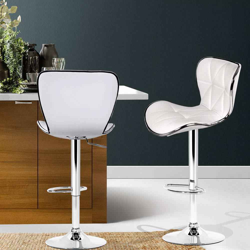 Artiss 2x Bar Stools Gas Lift Leather Seat White