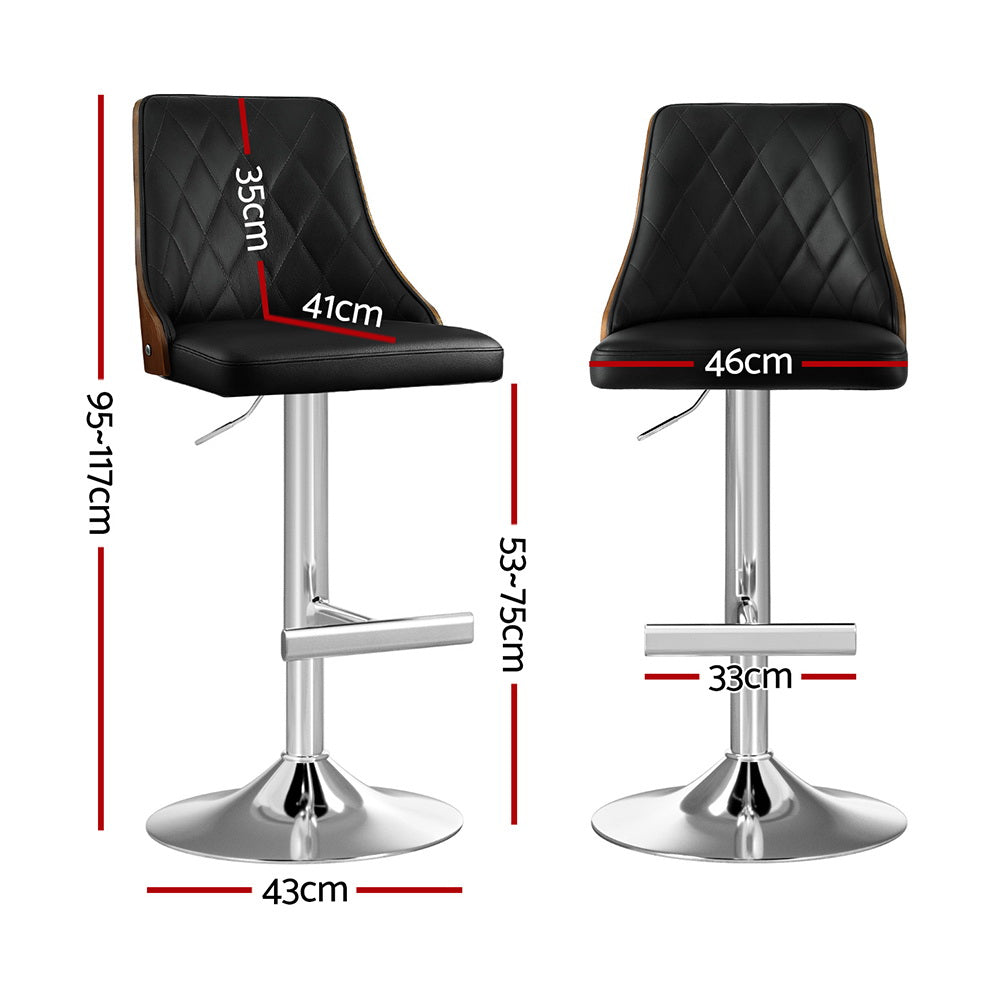 Artiss Bar Stool Bentwood Swivel Adjustable Kitchen Counter Stool Leather Black