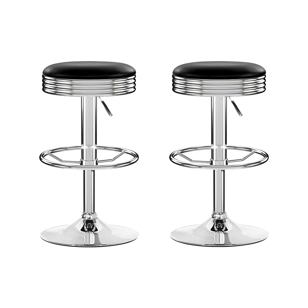 Artiss Set of 2 Backless PU Leather Bar Stools - Black and Chrome