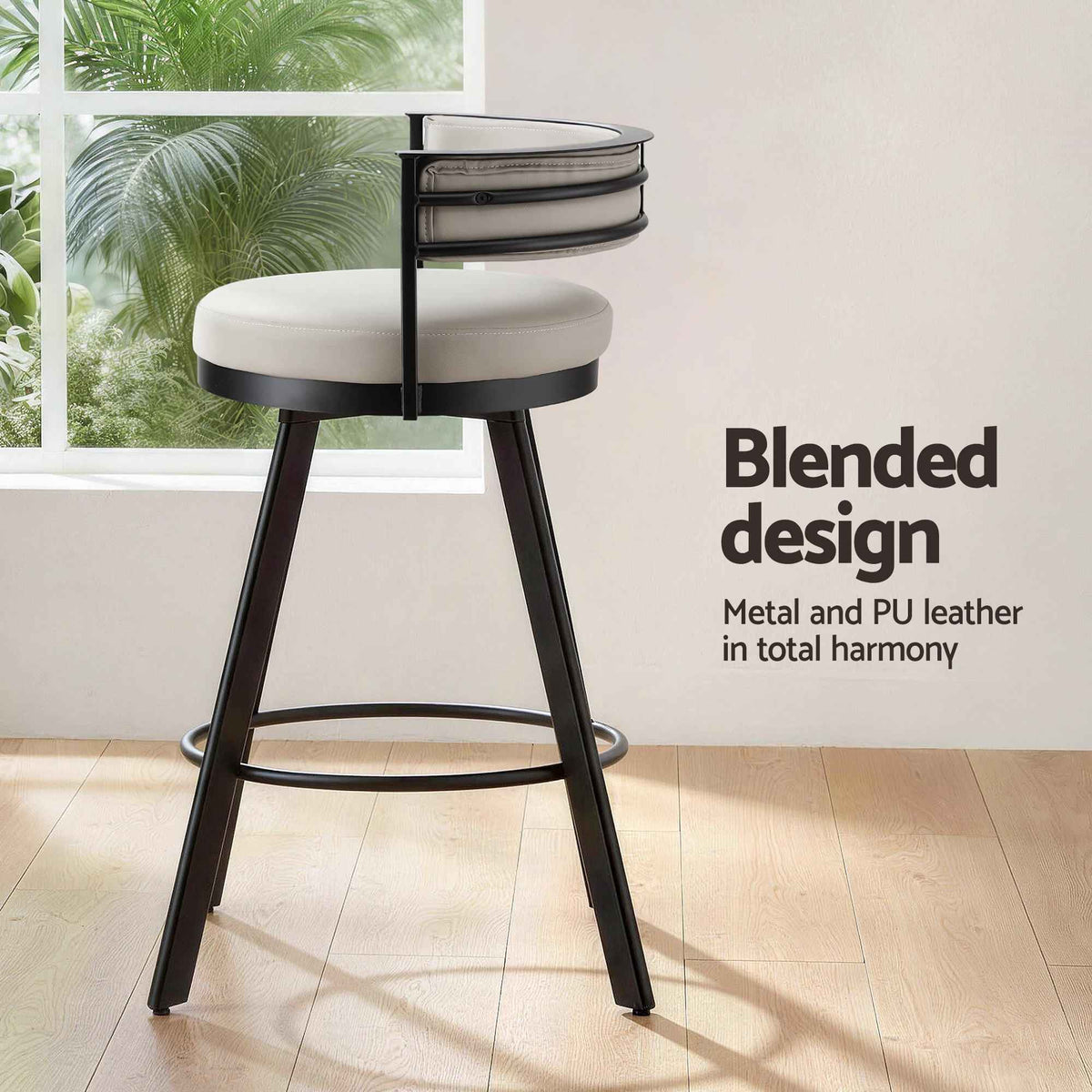 Artiss Bar Stools Set of 2 Swivel Kitchen Chair Metal Counter Beige Leather