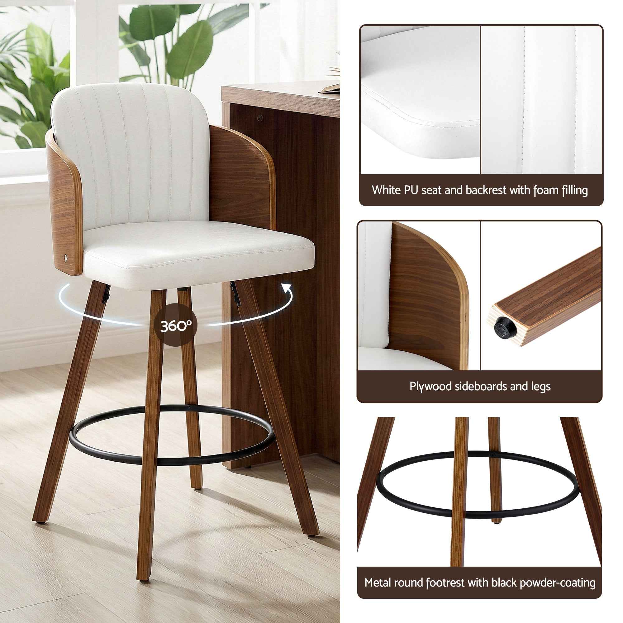 Artiss Wooden Bar Stools Swivel Kitchen Counter Stool Chair 58cm Seat Height