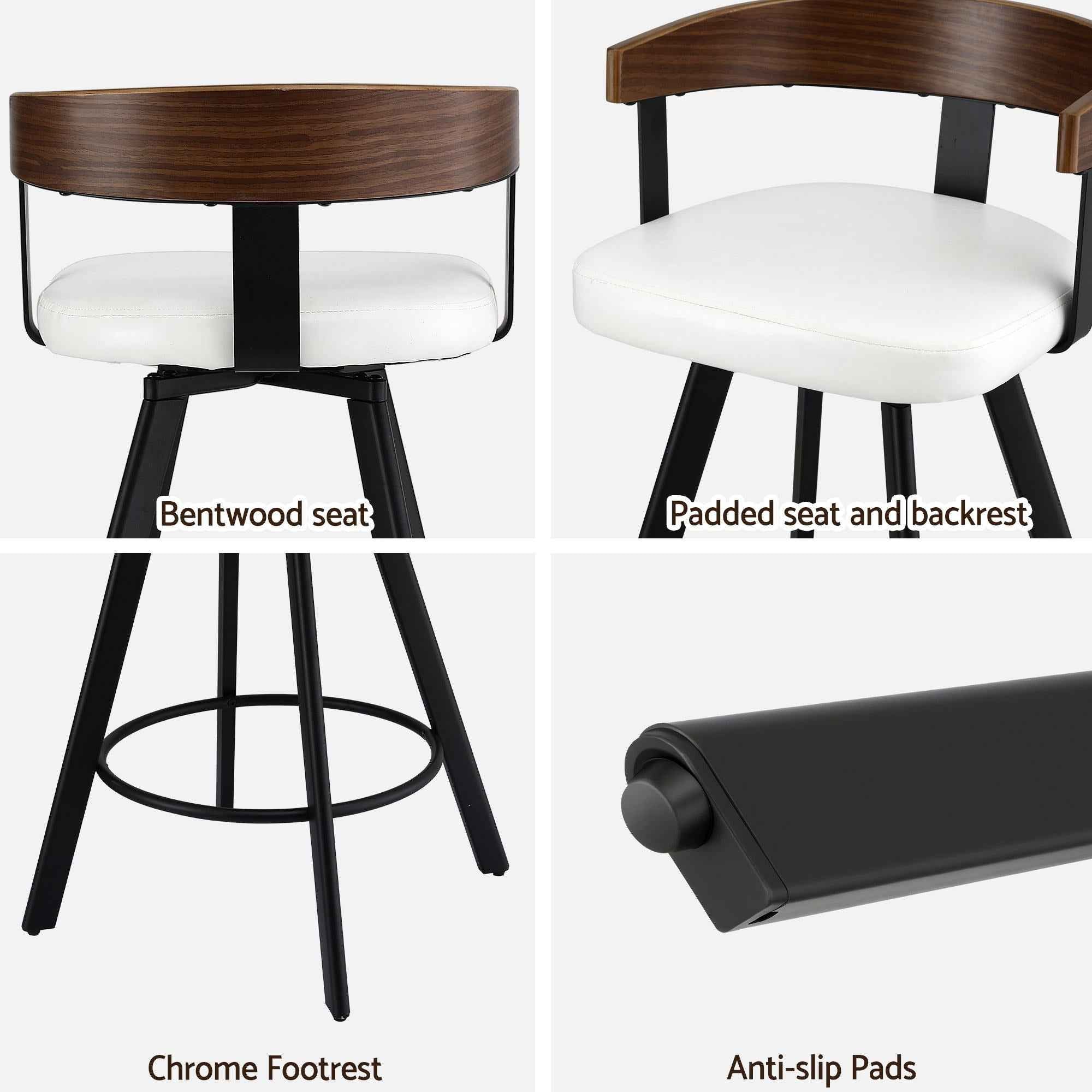 Artiss Bar Stool Swivel Metal Legs Kitchen Chair Bentwood Counter Leather White