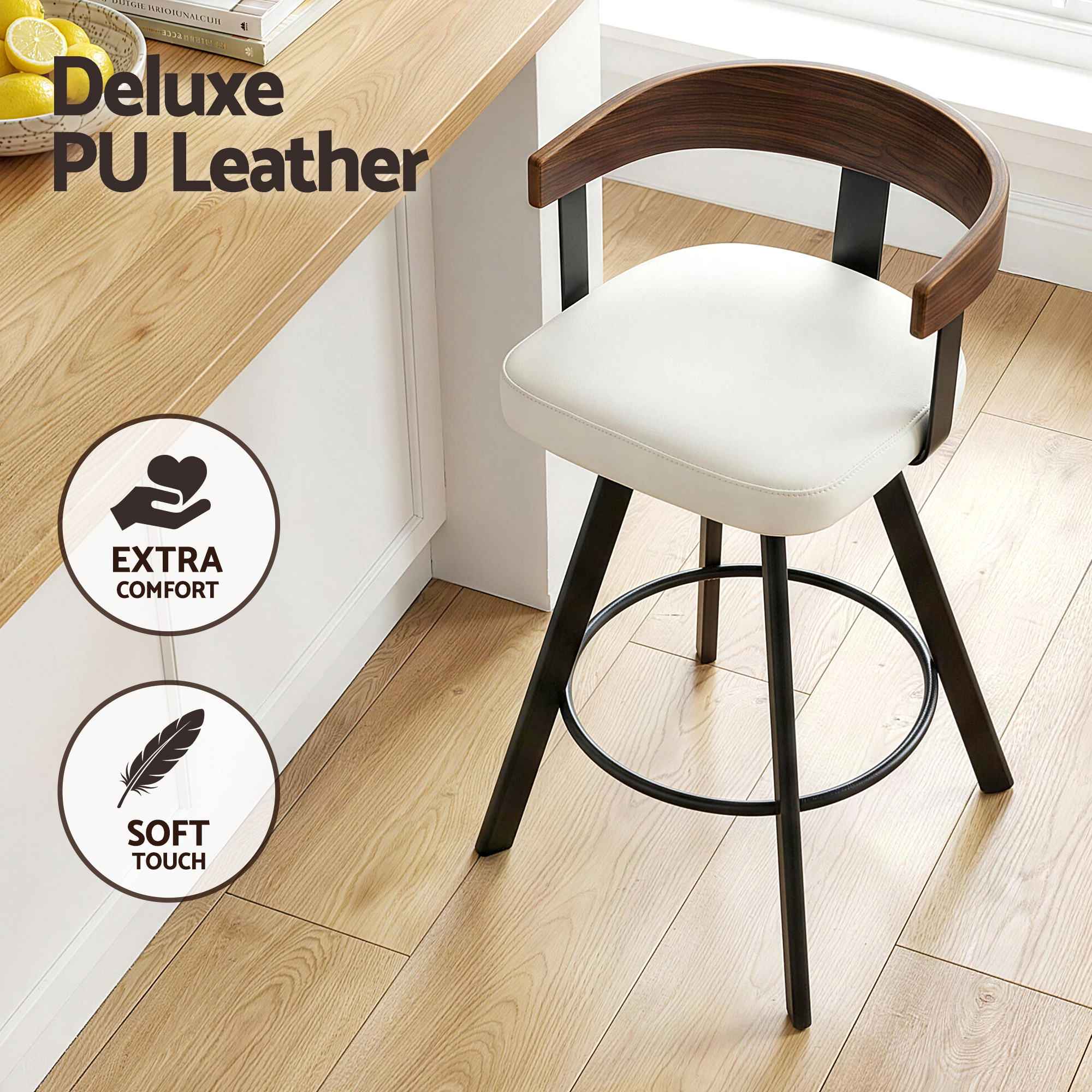 Artiss Bar Stool Swivel Metal Legs Kitchen Chair Bentwood Counter Leather White