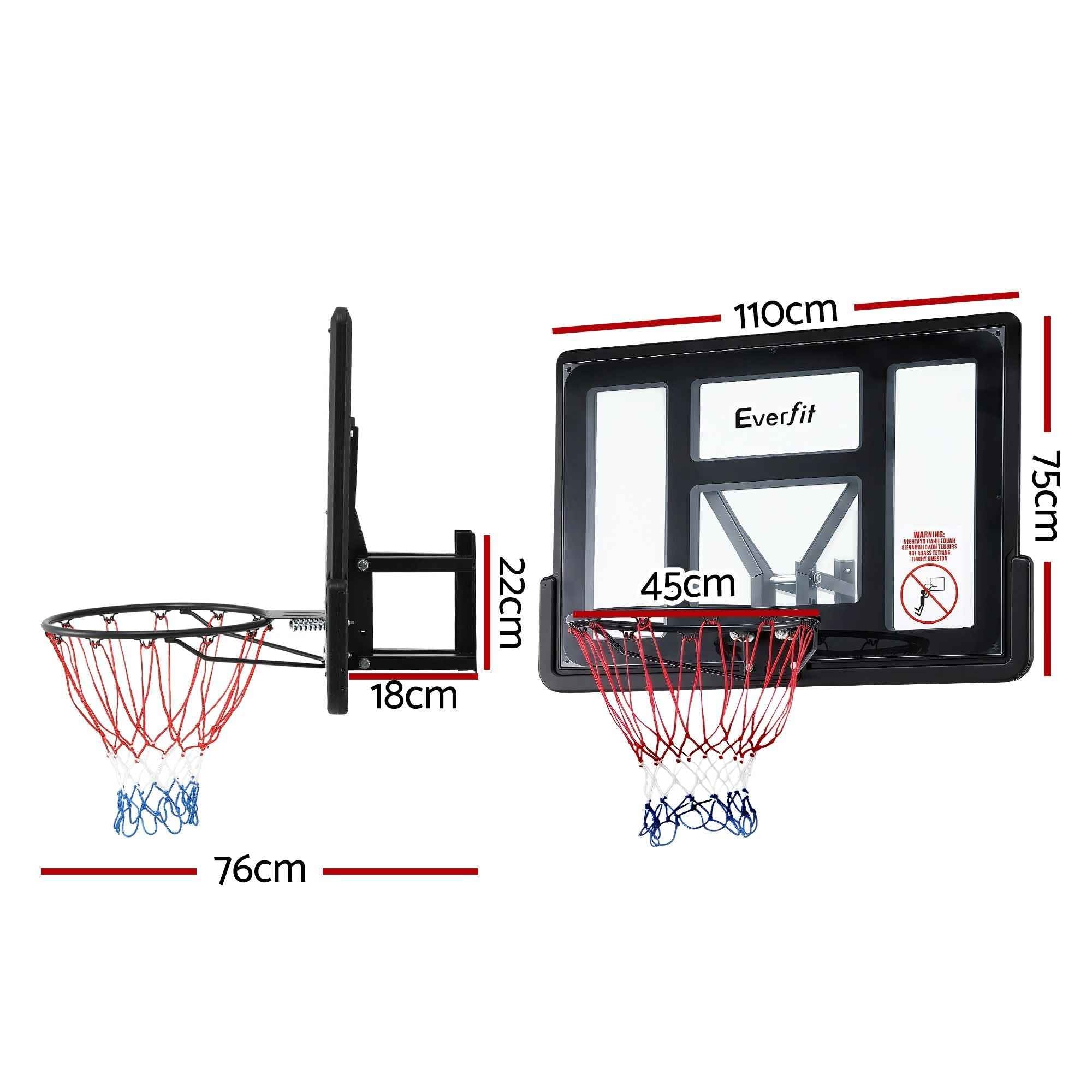 Everfit 43-Inch Wall Mount Kids Basketball Hoop Backboard Indoor Outdoor Sports