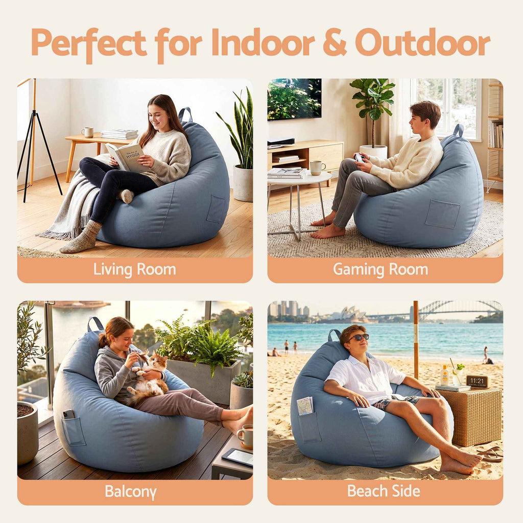 Artiss Outdoor Bean Bag Chair Cover (No Filler) Splash-Proof Beanbag Sofacover for Adults Teens Kids Stuffable Bean Bag Cover for Patio Poolside Relaxing, Grey