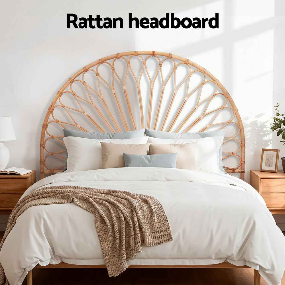 Artiss Bed Headboard Double Bedhead Rattan - MARI Pine