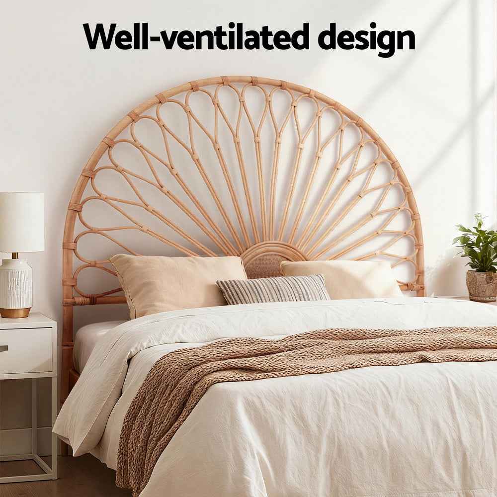 Artiss Bed Headboard Queen Bedhead Rattan - MARI Pine
