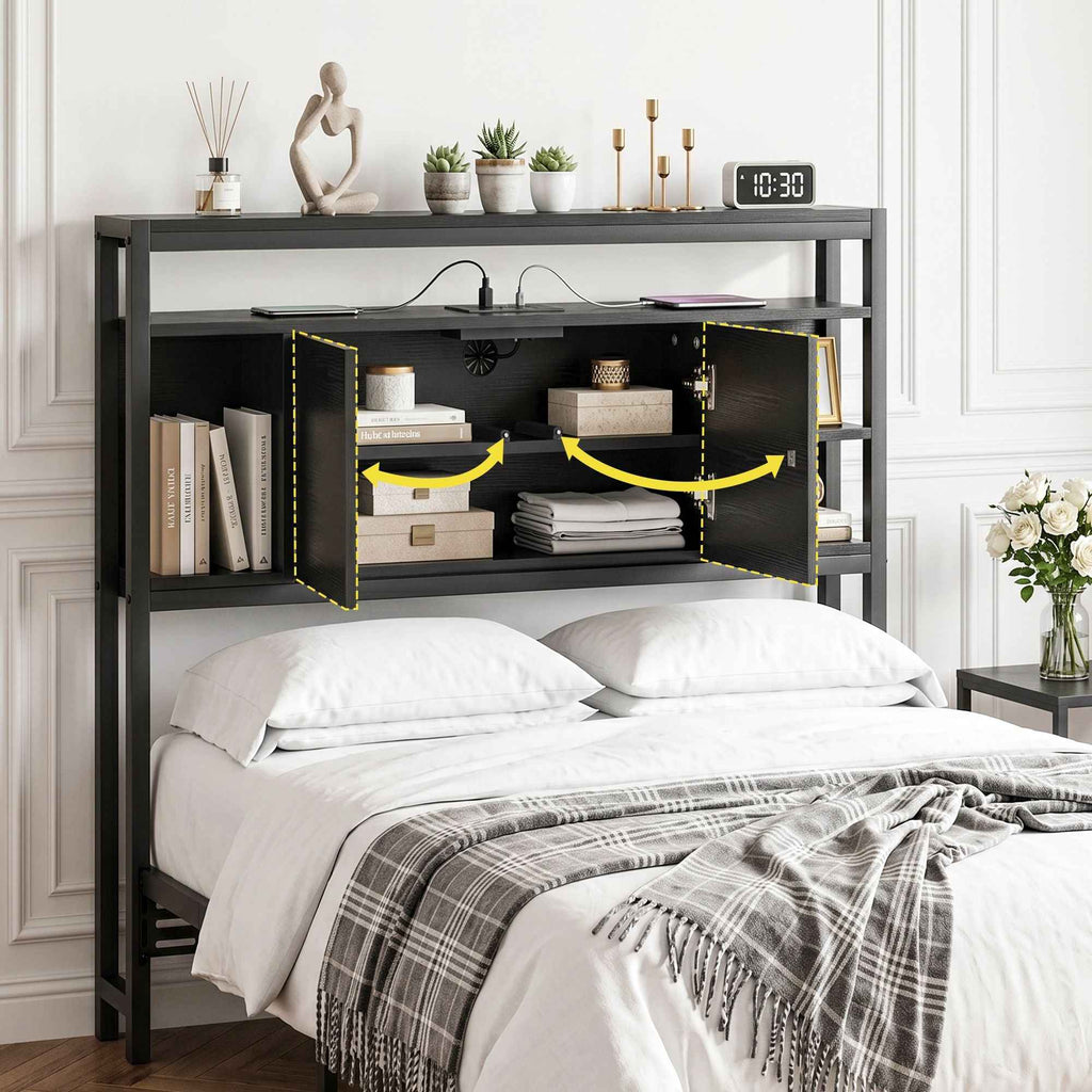 Artiss Bed Headboard King Single Storage Bedhead Charging Station Black