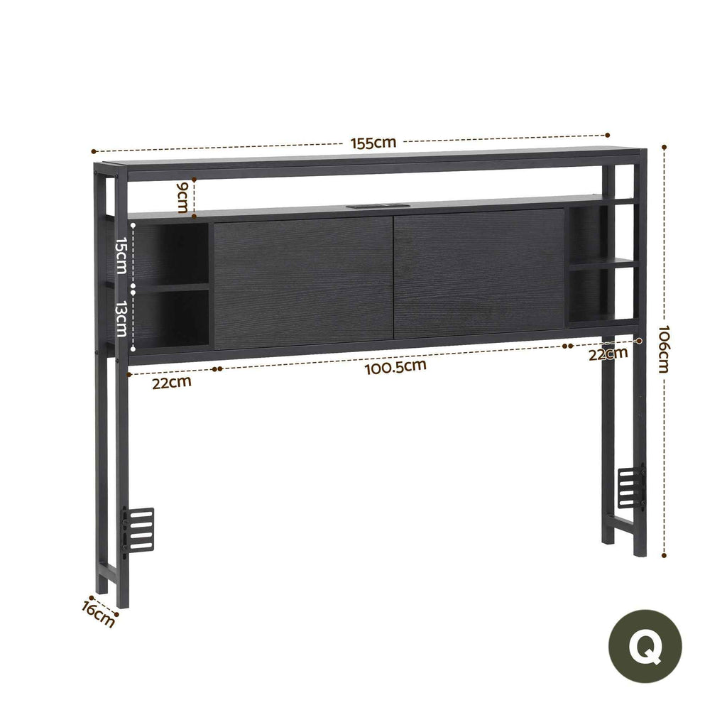 Artiss Bed Headboard Queen Storage Bedhead Charging Station Black