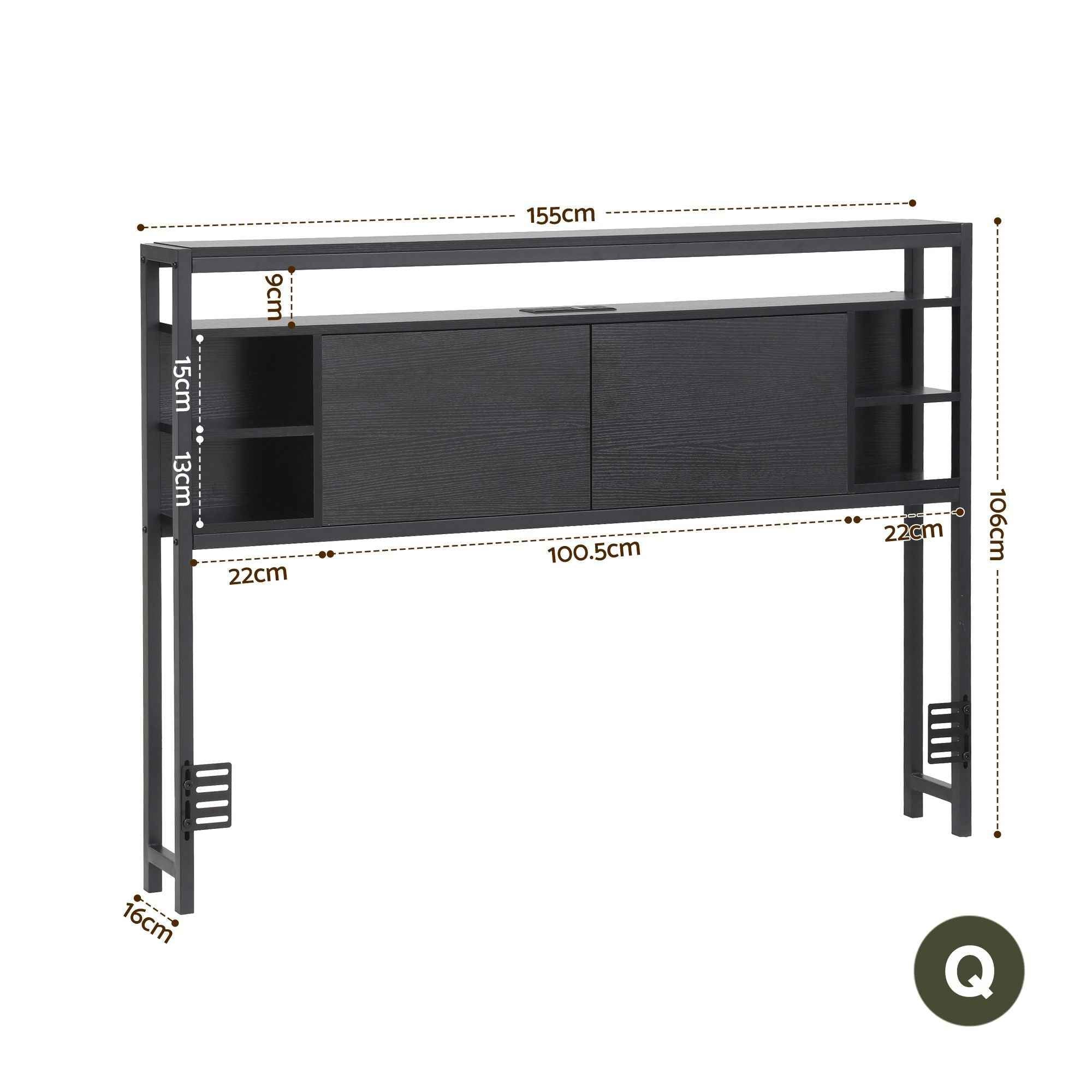 Artiss Bed Headboard Queen Storage Bedhead Charging Station Black