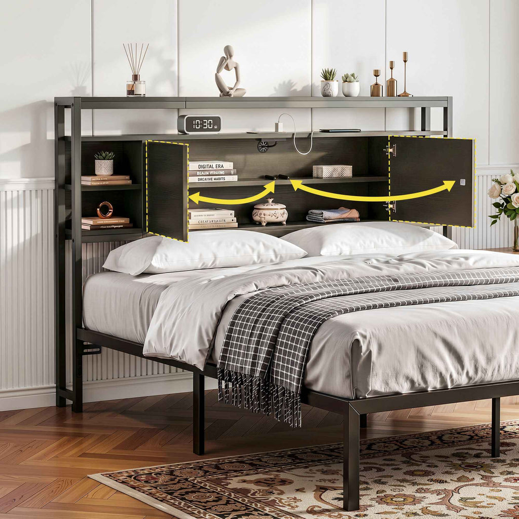 Artiss Bed Headboard Queen Storage Bedhead Charging Station Black
