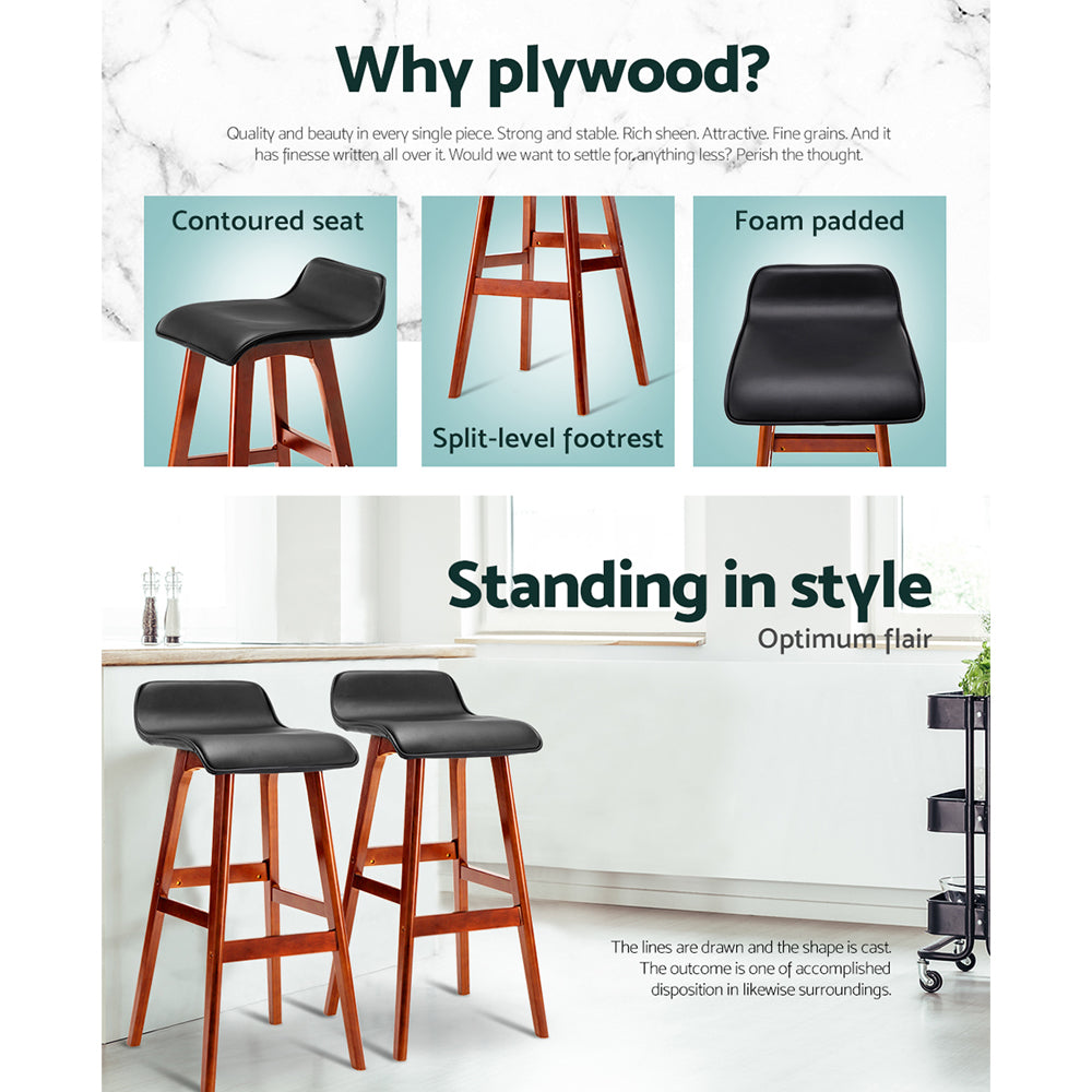 Artiss 2x Bar Stools Wooden Stool Black - YDS.com.au