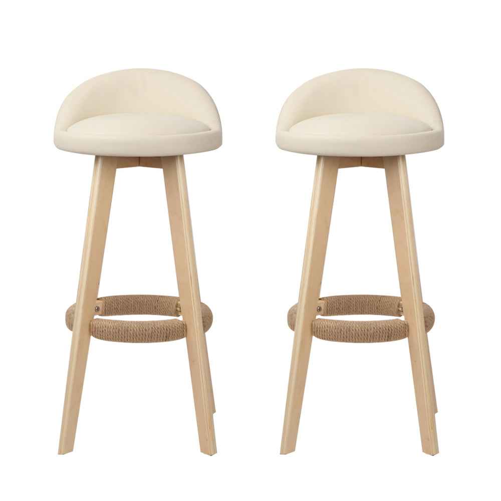 Artiss 2x Bar Stools Padded Leather Wooden Beige