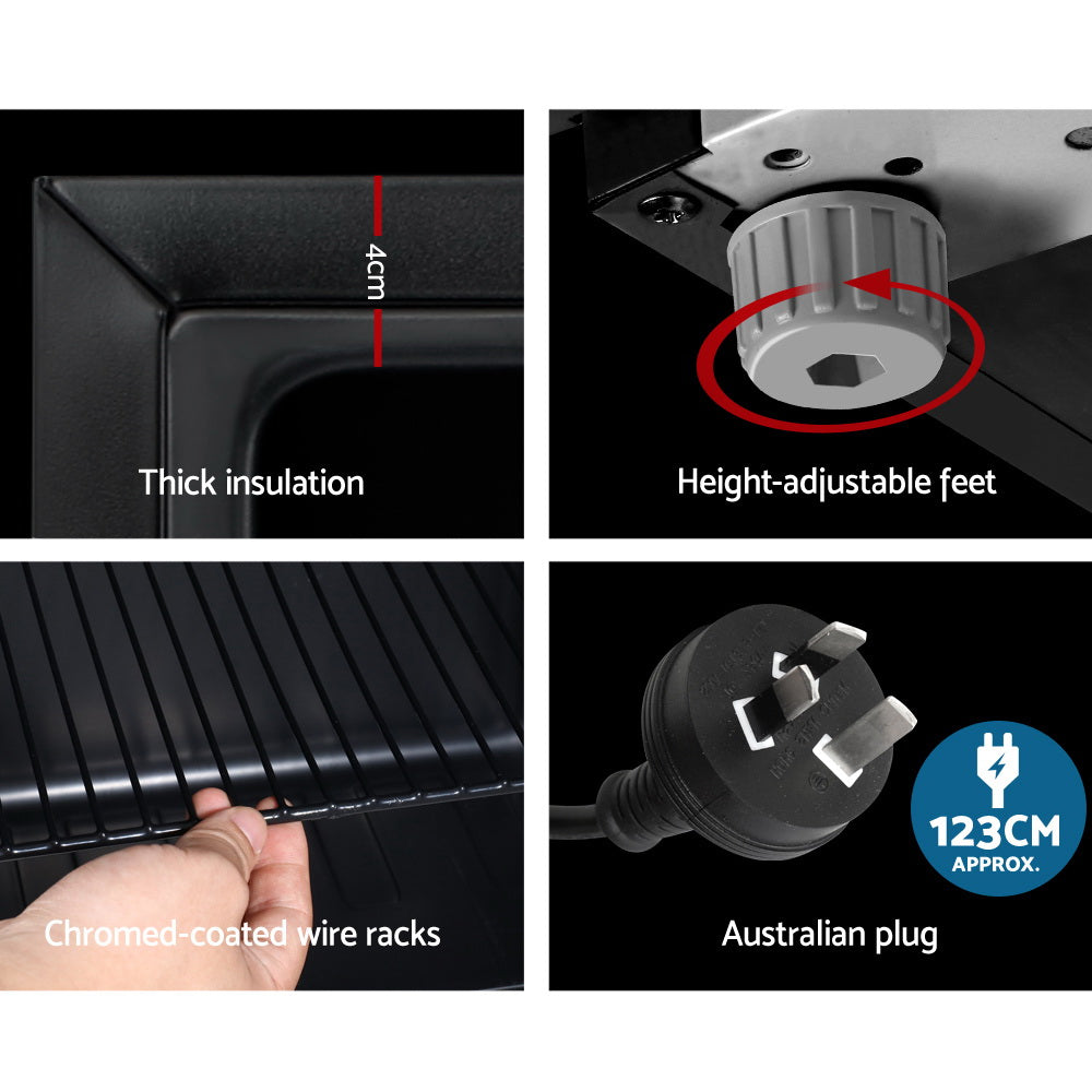 Devanti 115L Bar Fridge Glass Door w/Light Black - YDS.com.au