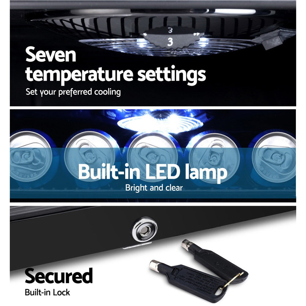 Devanti 115L Bar Fridge Glass Door w/Light Black - YDS.com.au