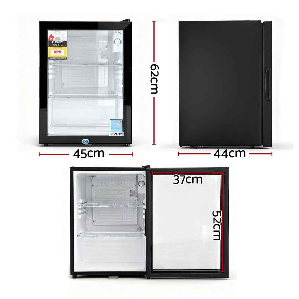 Devanti 56L Bar Fridge Glass Door Mini Fridge Countertop Cooler Black