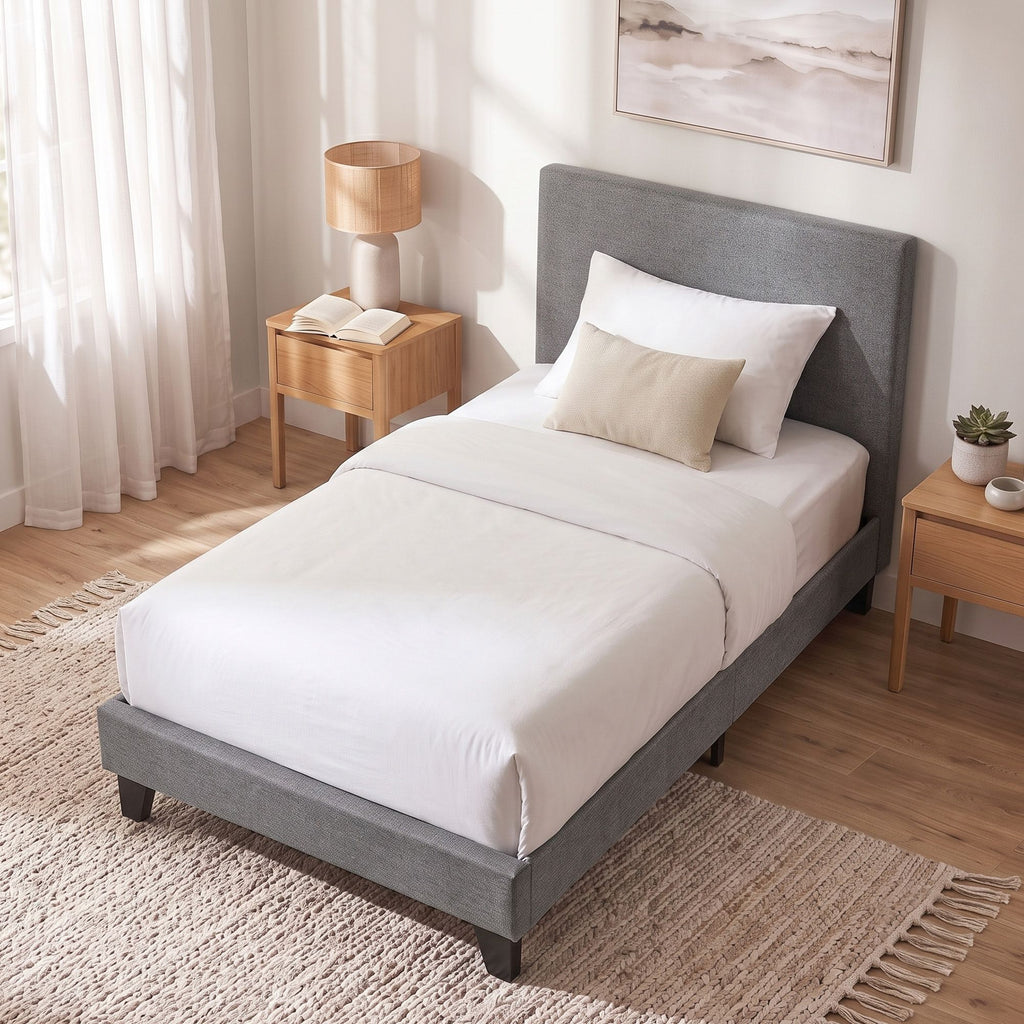 Estructura de cama Artiss Neo de tela, color gris, individual