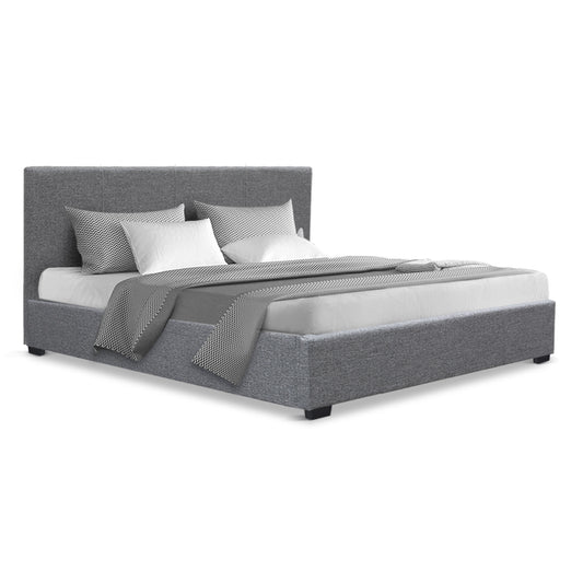 Artiss Bed Frame Queen Size Gas Lift Base - NINO Grey