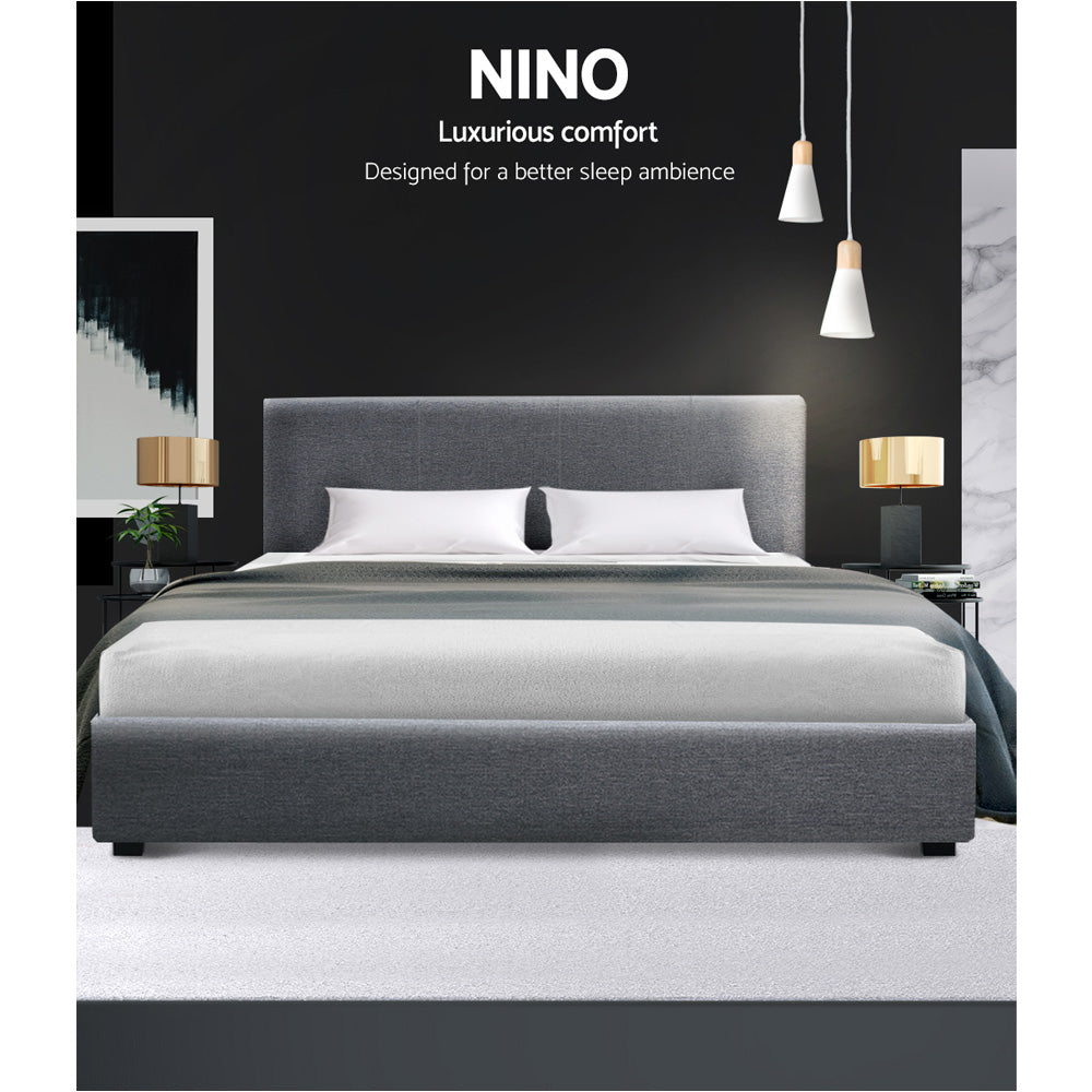 Artiss Bed Frame Queen Size Gas Lift Base - NINO Grey