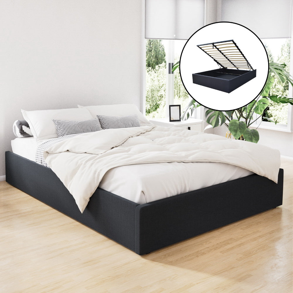 Artiss TOKI Double Size Storage Gas Lift Bed Frame without Headboard Fabric Charcoal