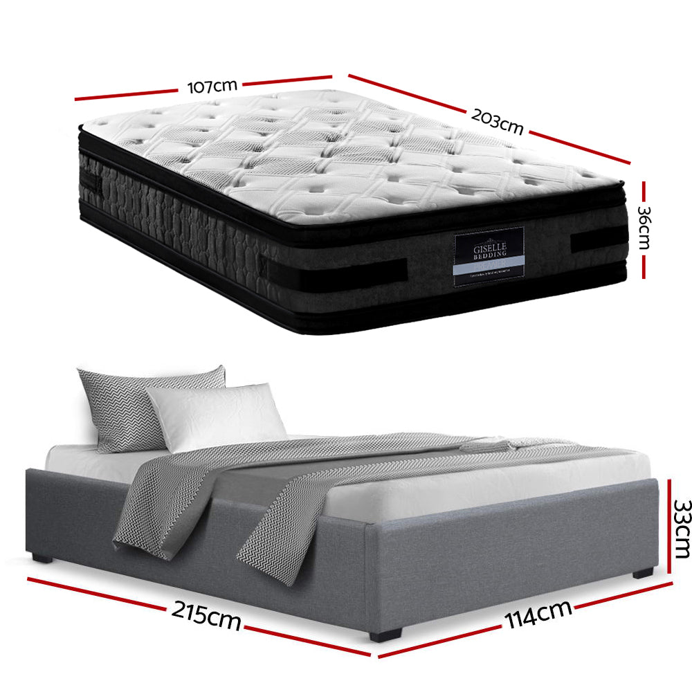 Artiss Bed Frame with 36cm Giselle Mattress Set King Single Gas Lift Base Grey