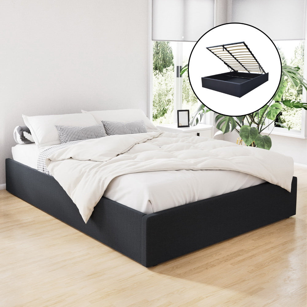 Artiss TOKI Queen Size Storage Gas Lift Bed Frame without Headboard Fabric Charcoal