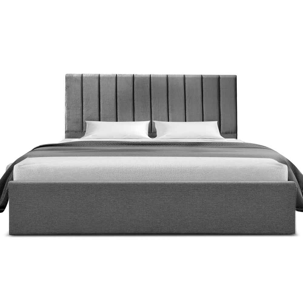 Artiss King Bed Frame with Storage Grey Velvet Headboard Gas Lift Platform Base