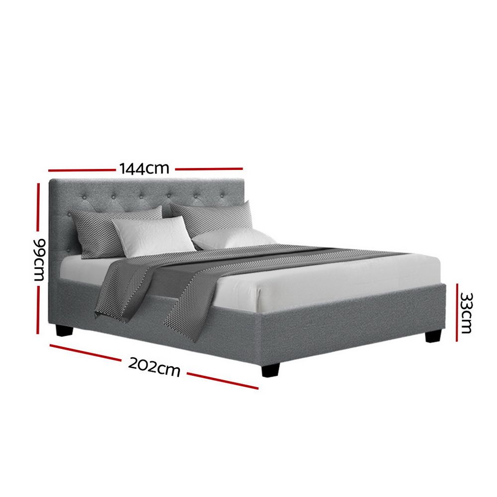 Artiss Vila Bed Frame Fabric Gas Lift Storage - Grey Double