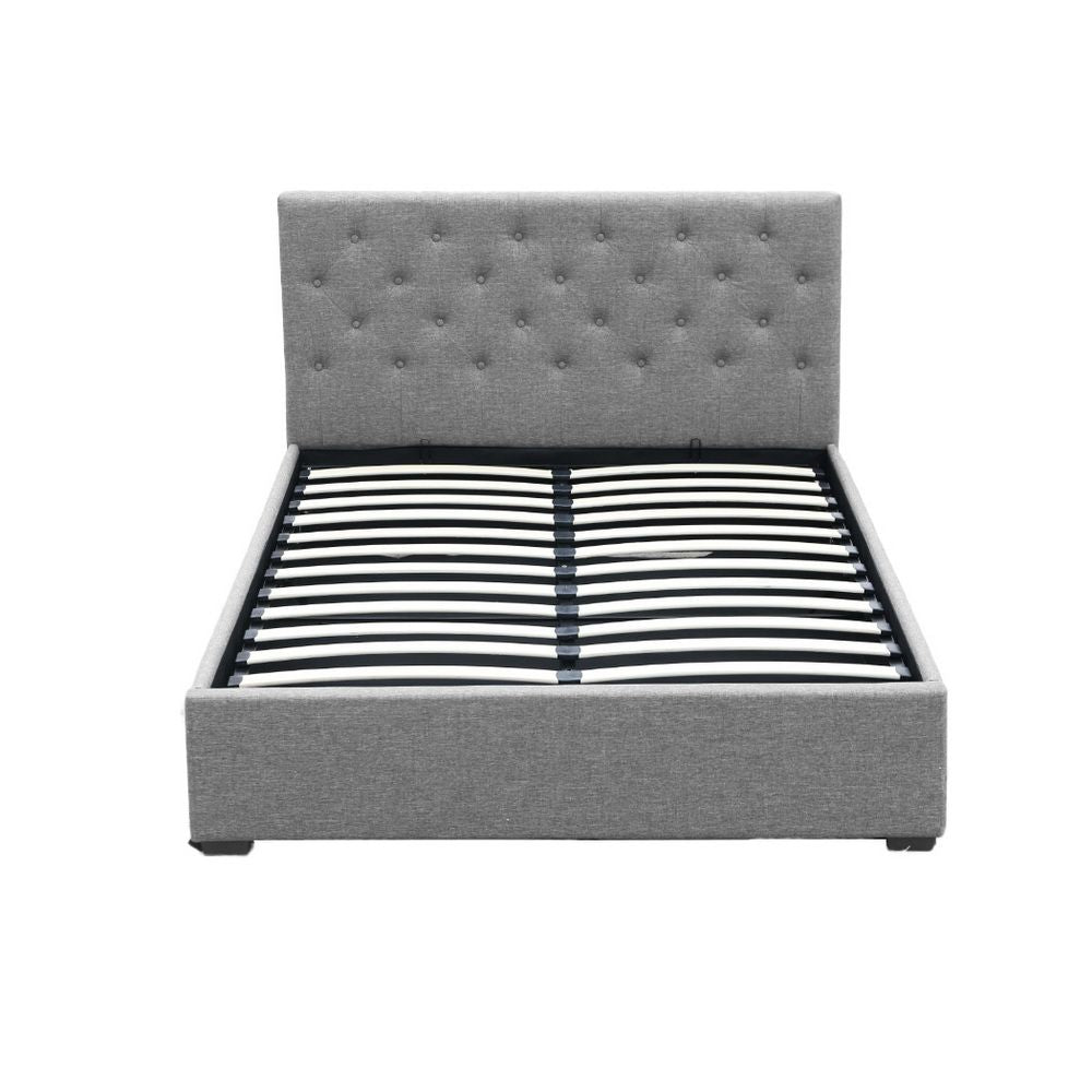 Artiss Vila Bed Frame Fabric Gas Lift Storage - Grey Double