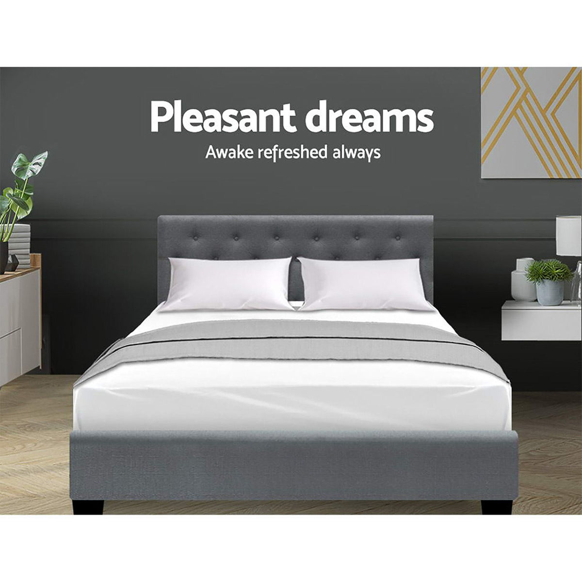 Artiss Vila Bed Frame Fabric Gas Lift Storage - Grey Double