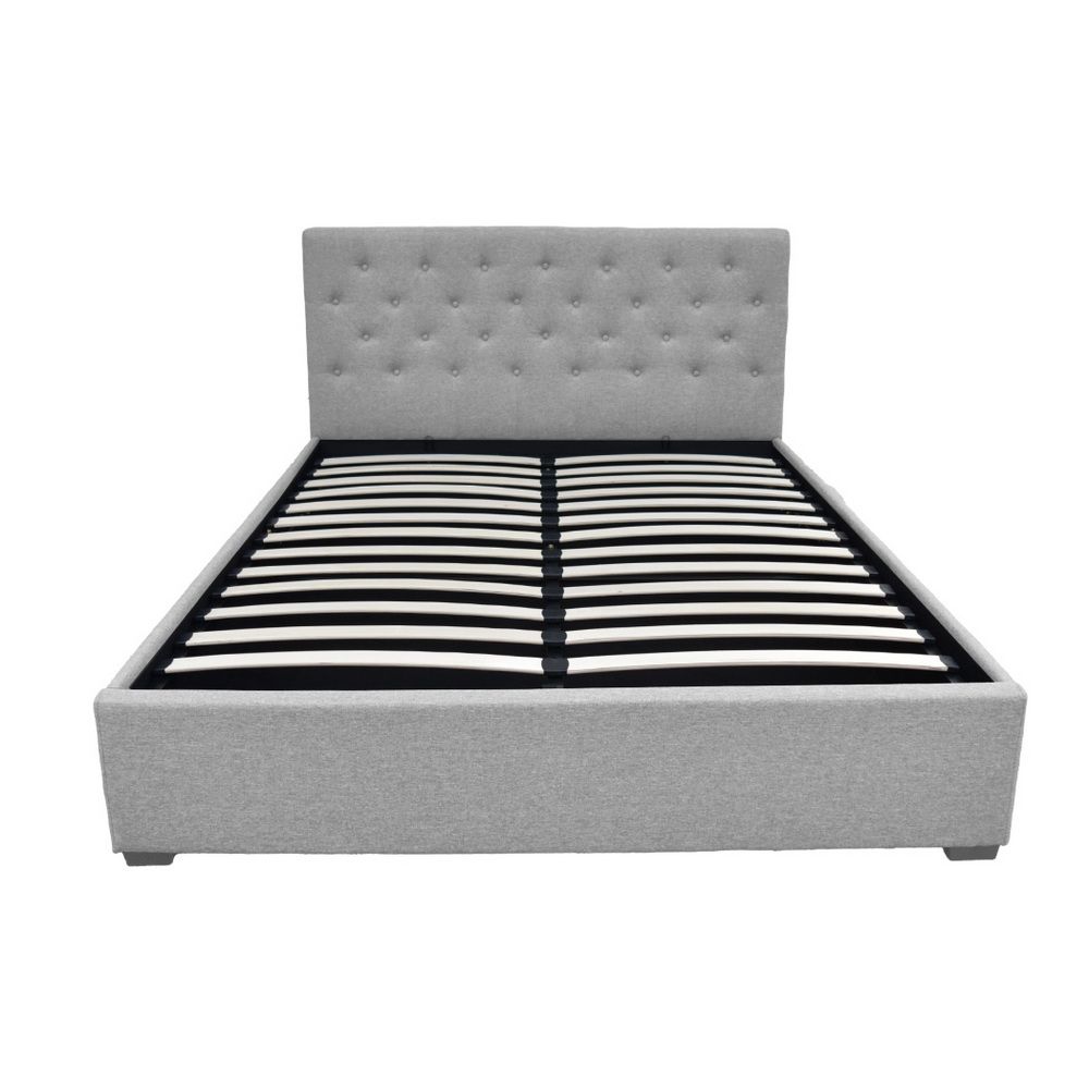 Artiss Vila Bed Frame Fabric Gas Lift Storage - Grey Queen