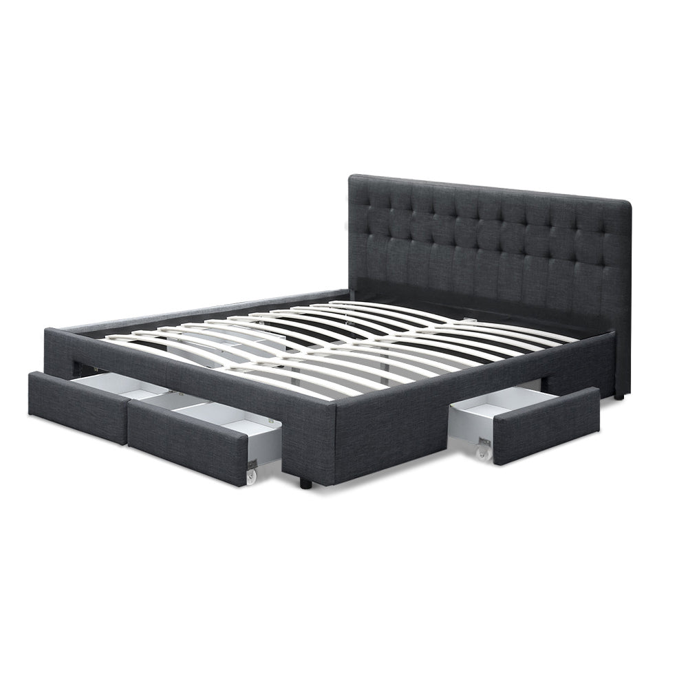 Artiss Avio Bed Frame Fabric Storage Drawers - Charcoal King - YDS.com.au