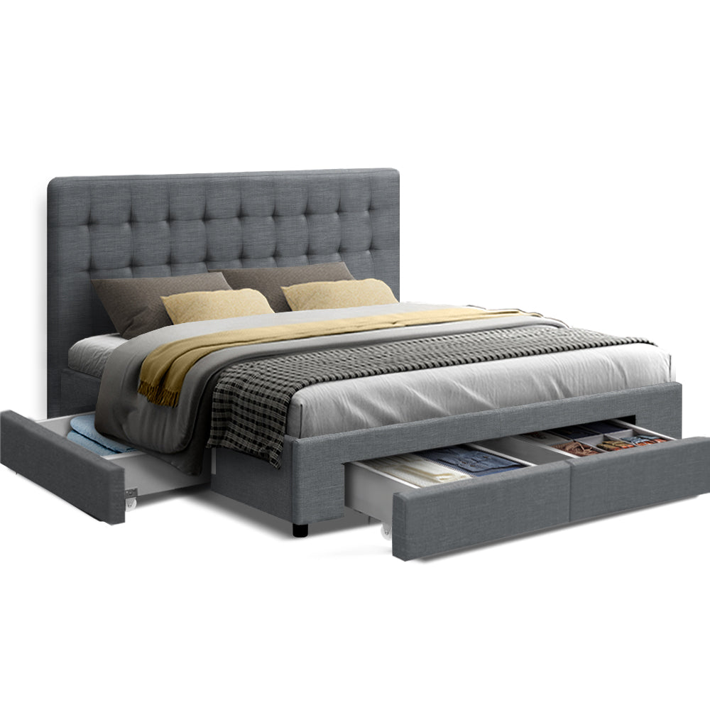 Marco de cama Artiss Avio con cajones de almacenamiento de tela - Gris King