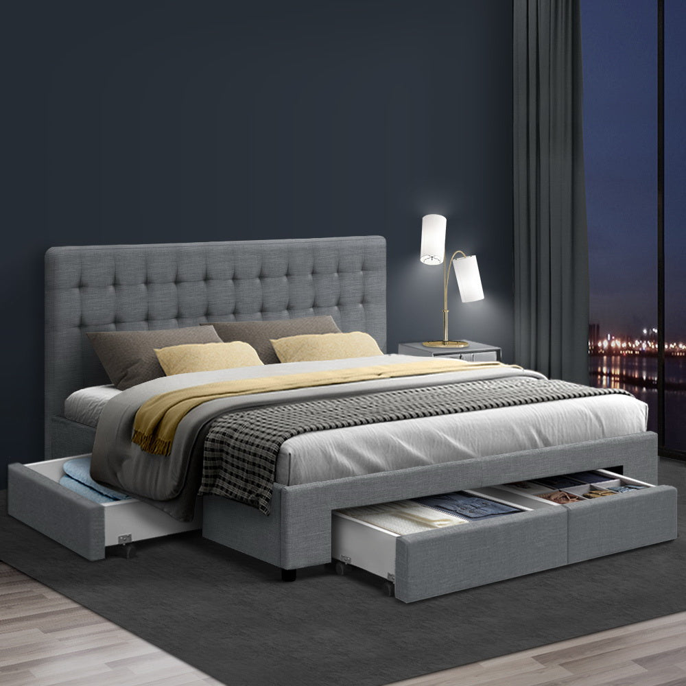 Marco de cama Artiss Avio con cajones de almacenamiento de tela - Gris King