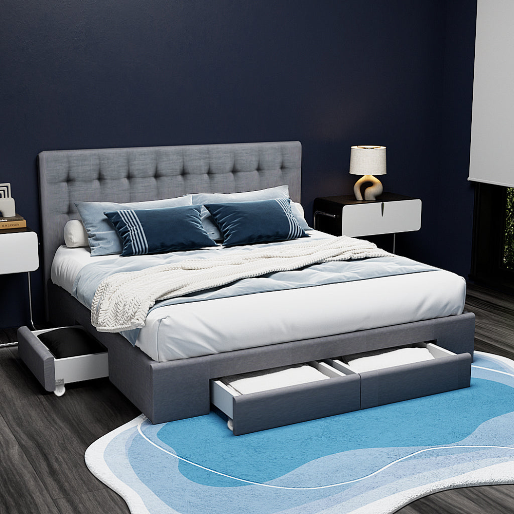 Marco de cama Artiss Avio con cajones de almacenamiento de tela - Gris King