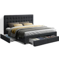 Artiss Avio Bed Frame Fabric Storage Drawers - Charcoal Queen - YDS.com.au