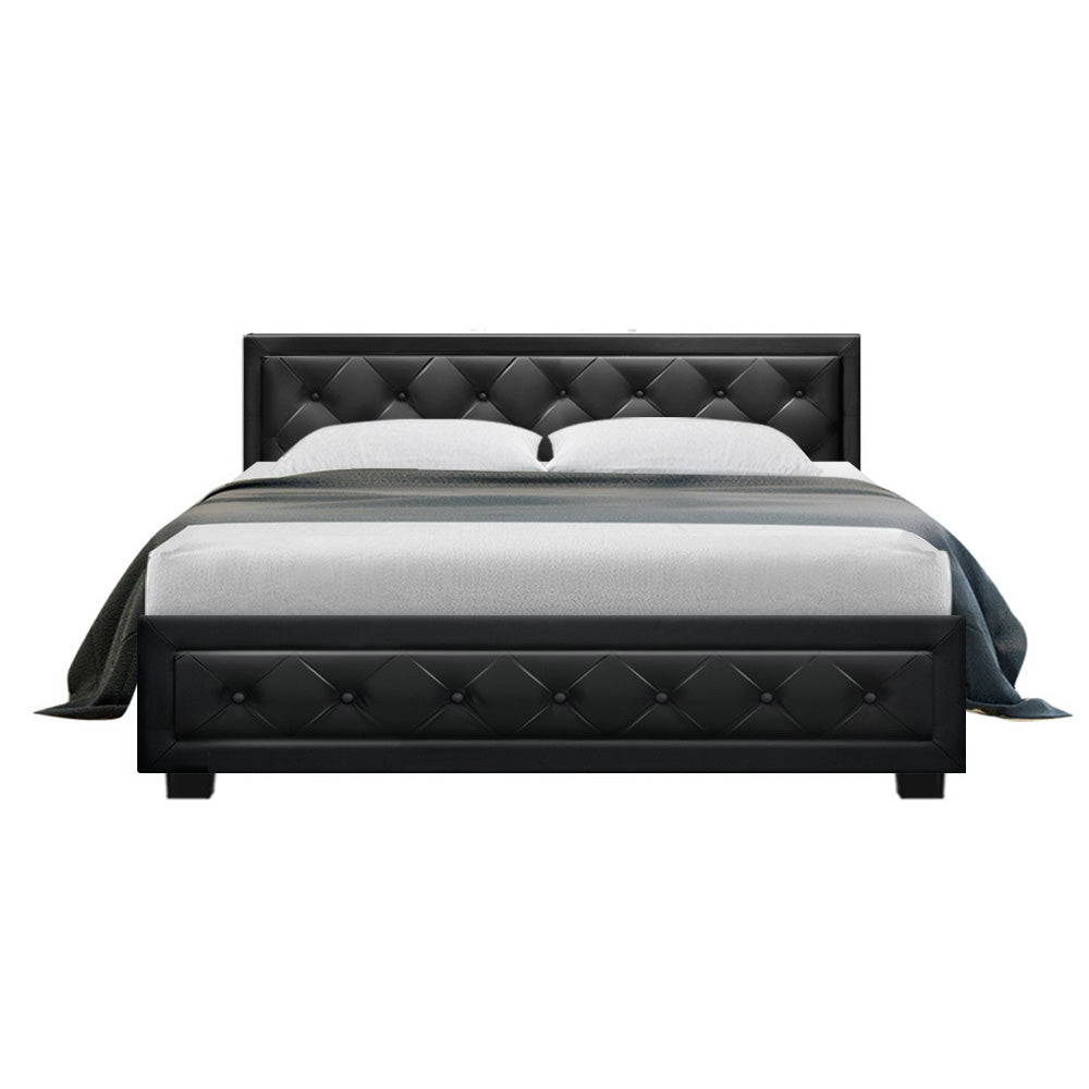 Artiss Tiyo Bed Frame PU Leather Gas Lift Storage - Black Queen - YDS.com.au