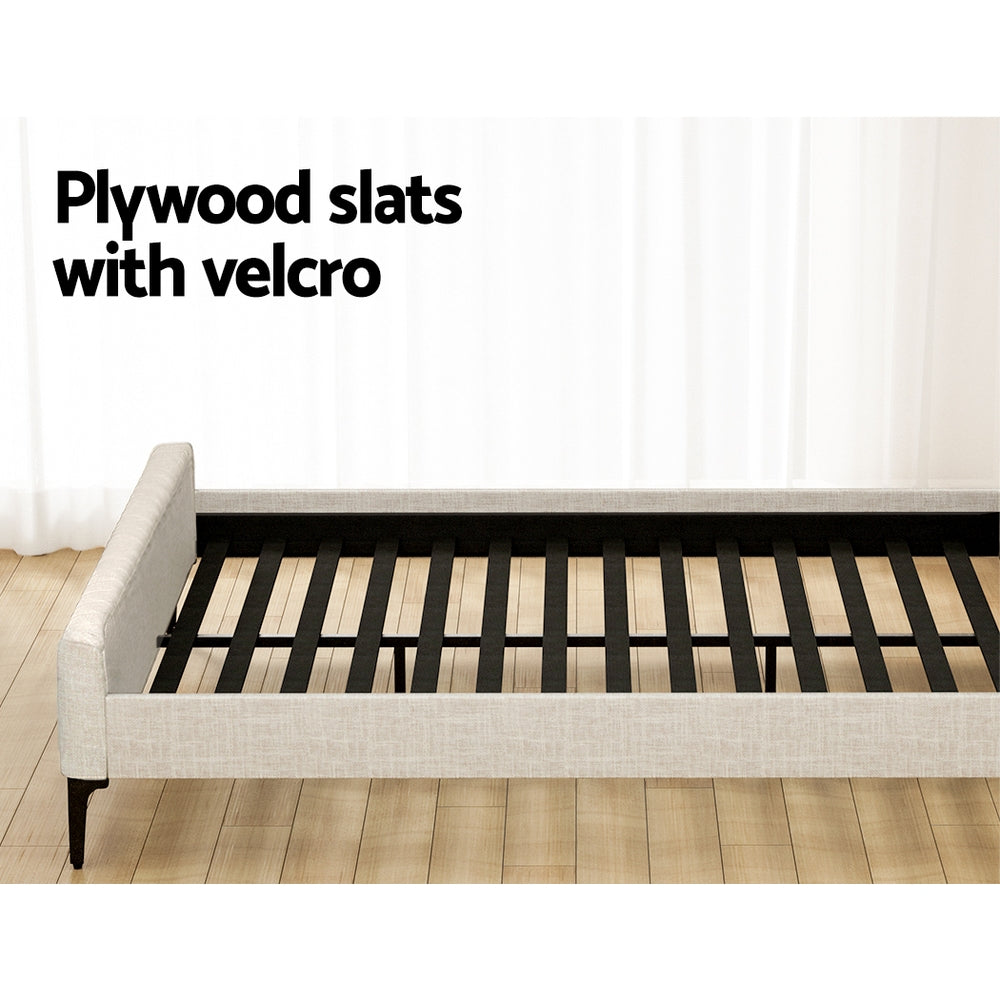 Artiss Bed Frame King Bed Base w Headboard Beige Fabric Wooden Slats Metal Legs