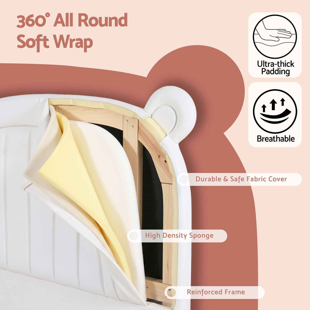Artiss Kids King Single Bed Frame Bear Ears Headboard Upholstered Leather Platform Bed for Child