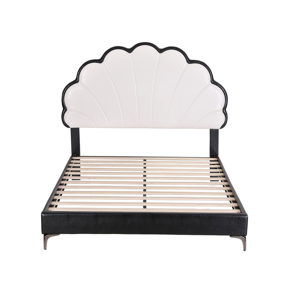 Artiss Double Bed Frame with Adjustable Shell Headboard and PVC Upholstery