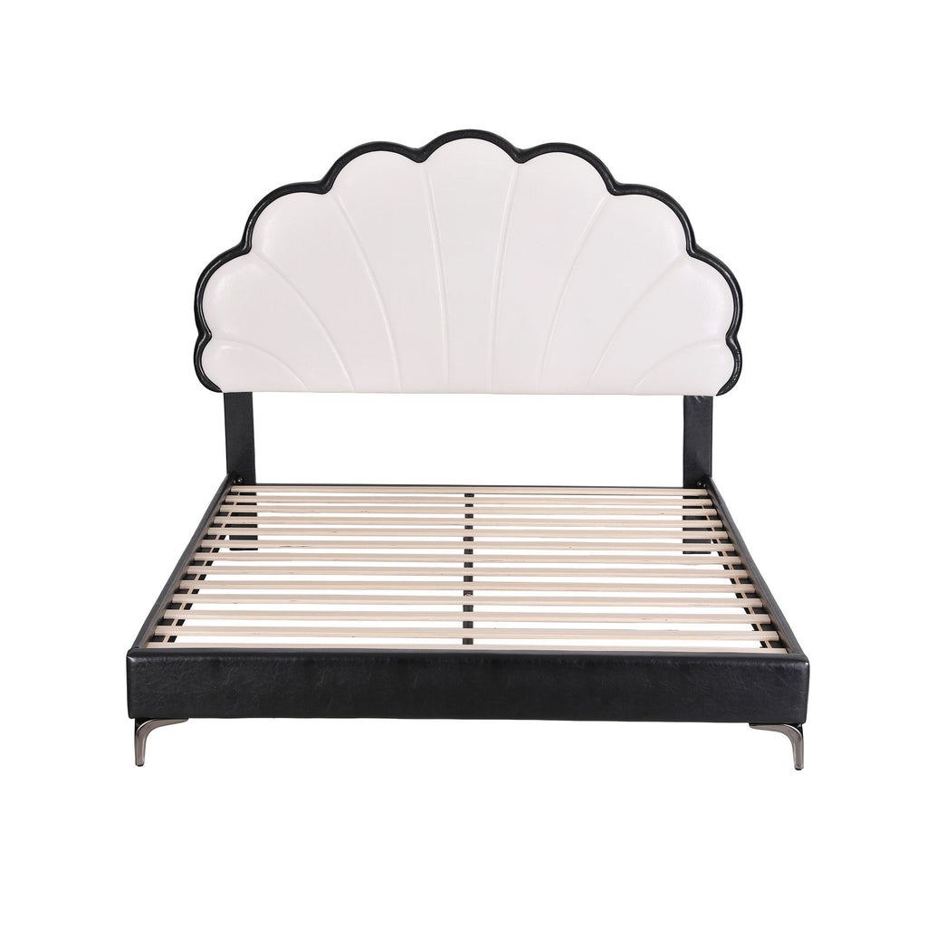 Artiss Queen Bed Frame with Adjustable Shell Headboard and PVC Upholstery