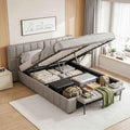 Artiss Double Size Upholstered Gas Lift Bed Frame with Foldable Bench PVC Leather Platform Bed with Storage