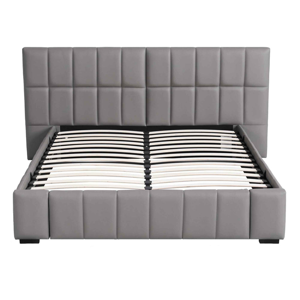 Artiss Double Size Upholstered Gas Lift Bed Frame with Foldable Bench PVC Leather Platform Bed with Storage