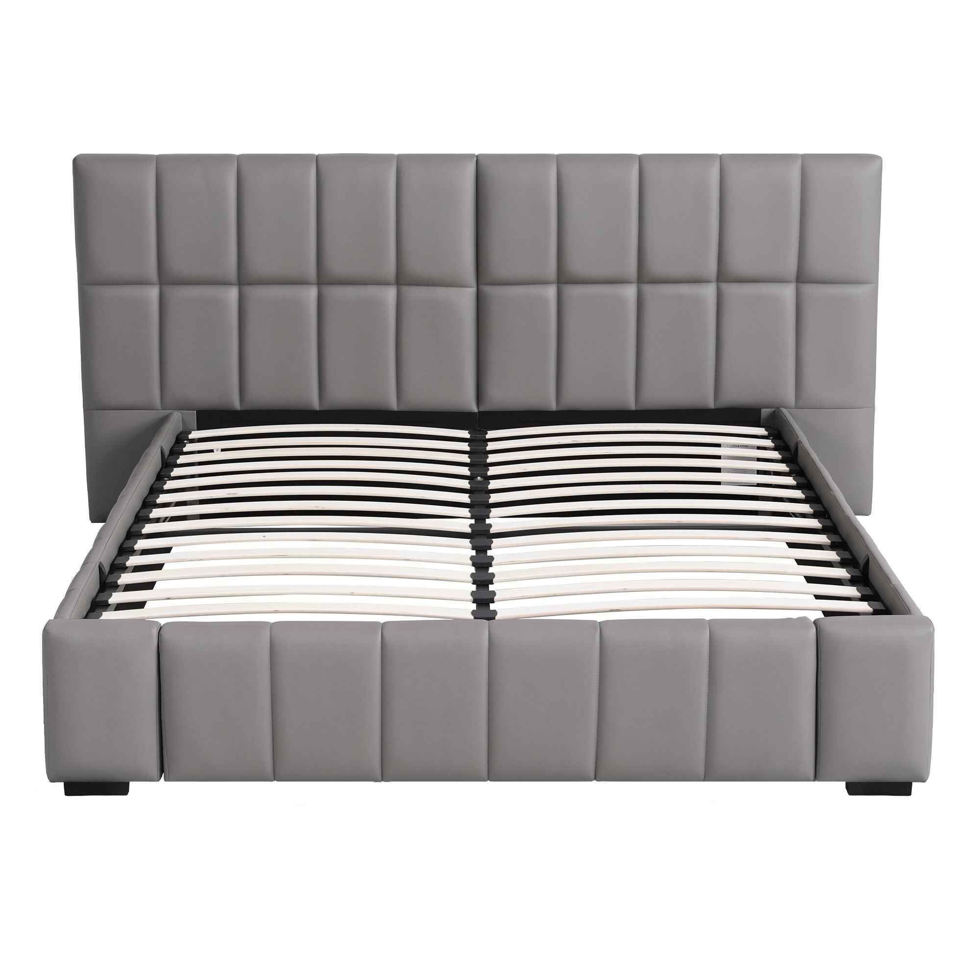 Artiss Double Size Upholstered Gas Lift Bed Frame with Foldable Bench PVC Leather Platform Bed with Storage