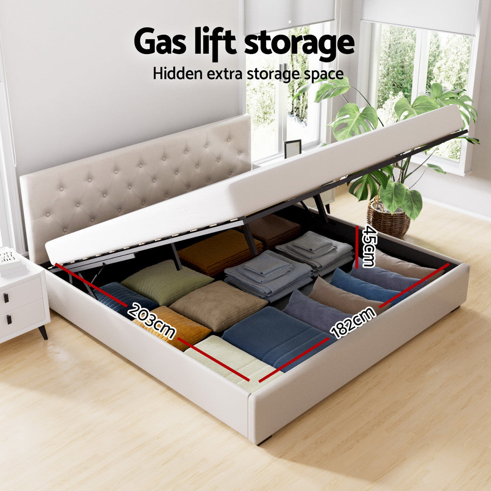 Artiss Bed Frame King Size Gas Lift Beige VILA