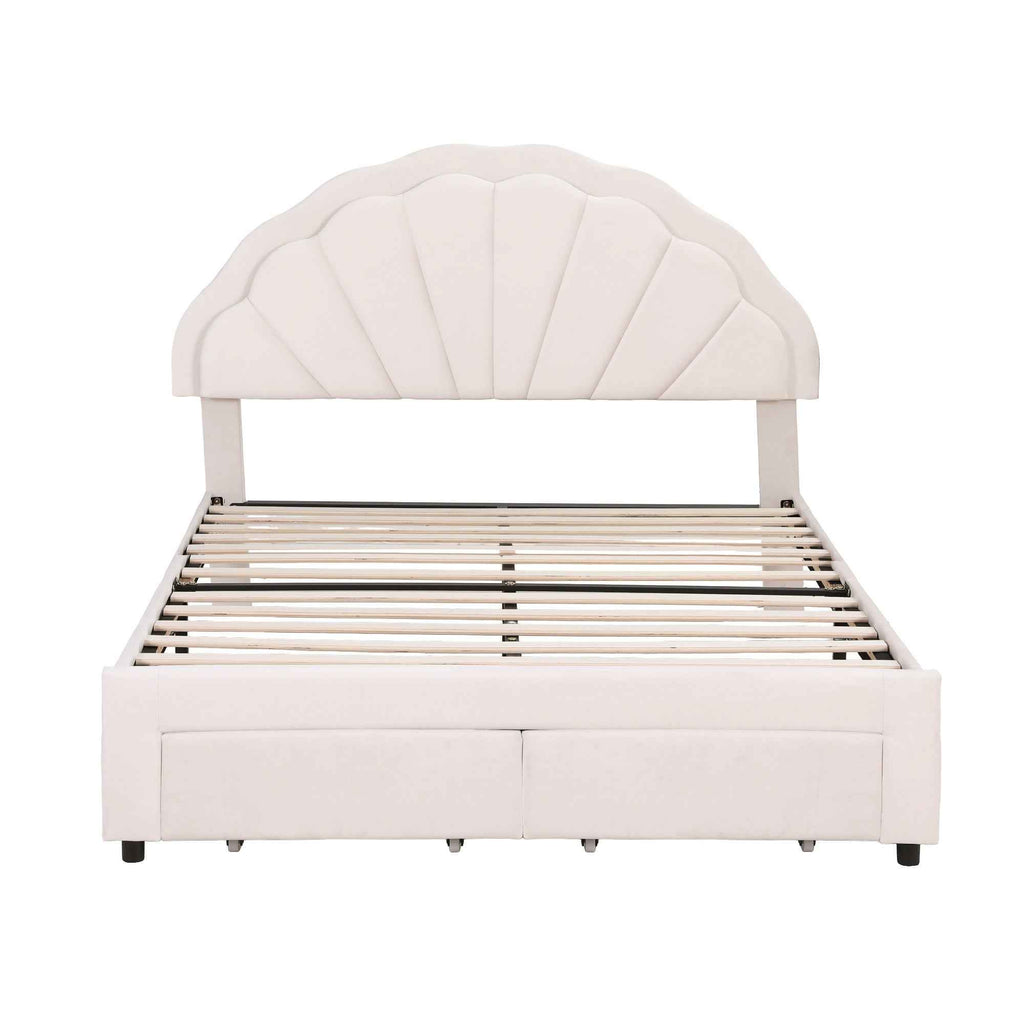 Artiss Double Bed Frame with 2 Storage Drawers Upholstered Velvet Platform Bed LED Headboard