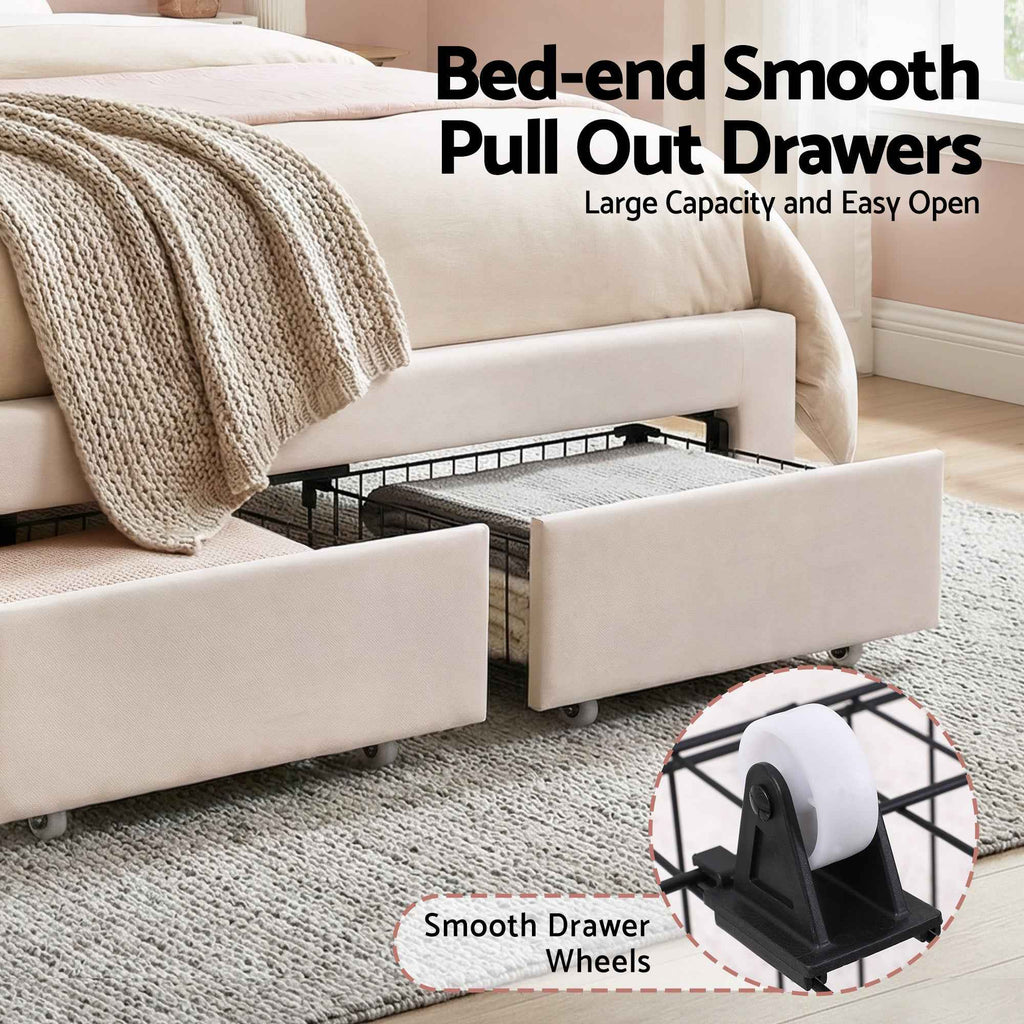 Artiss Double Bed Frame with 2 Storage Drawers Upholstered Velvet Platform Bed LED Headboard