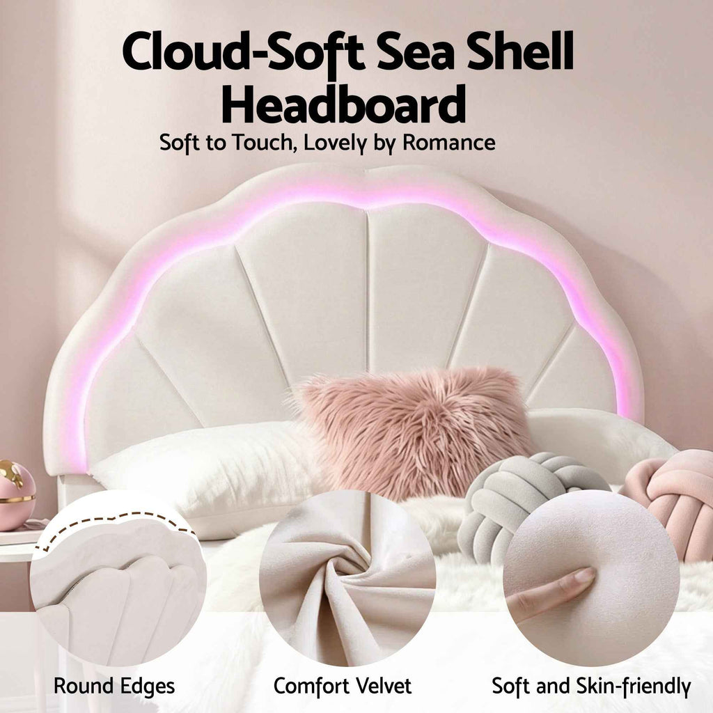 Artiss King Single Bed Frame with Storage Drawer Upholstered Velvet Platform Bed LED Headboard