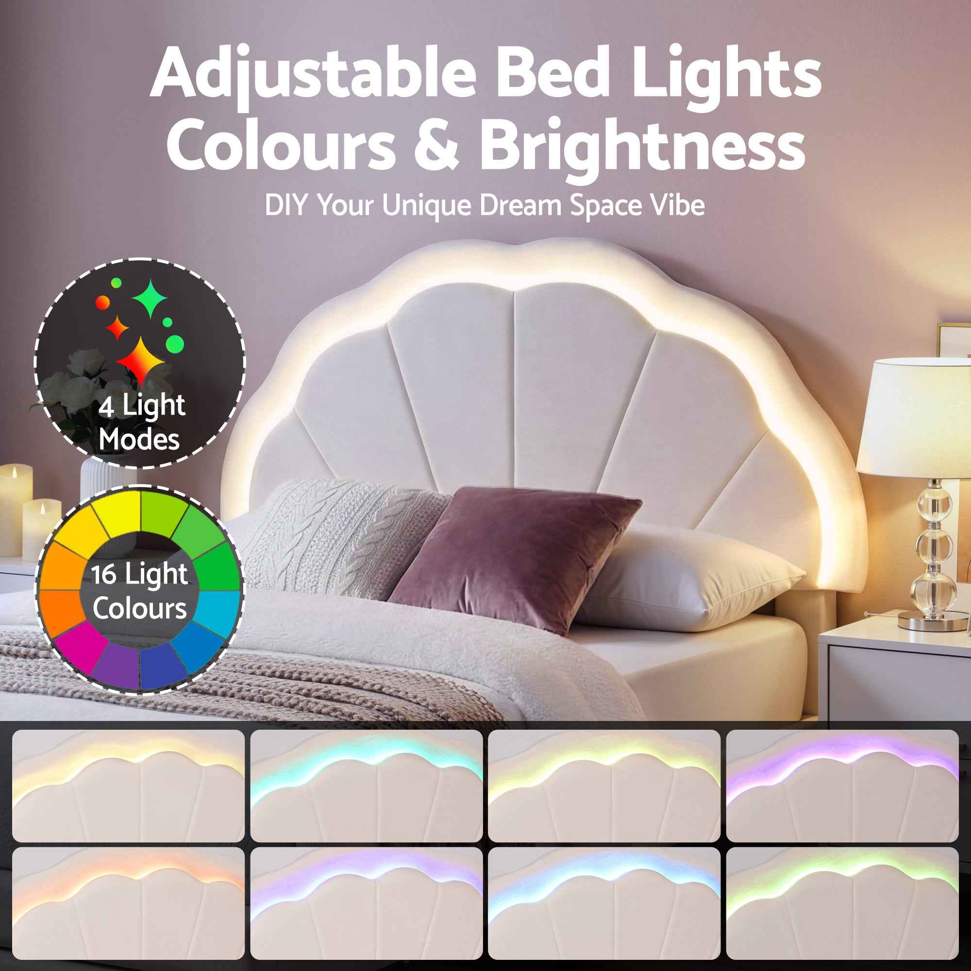 Artiss King Single Bed Frame with Storage Drawer Upholstered Velvet Platform Bed LED Headboard