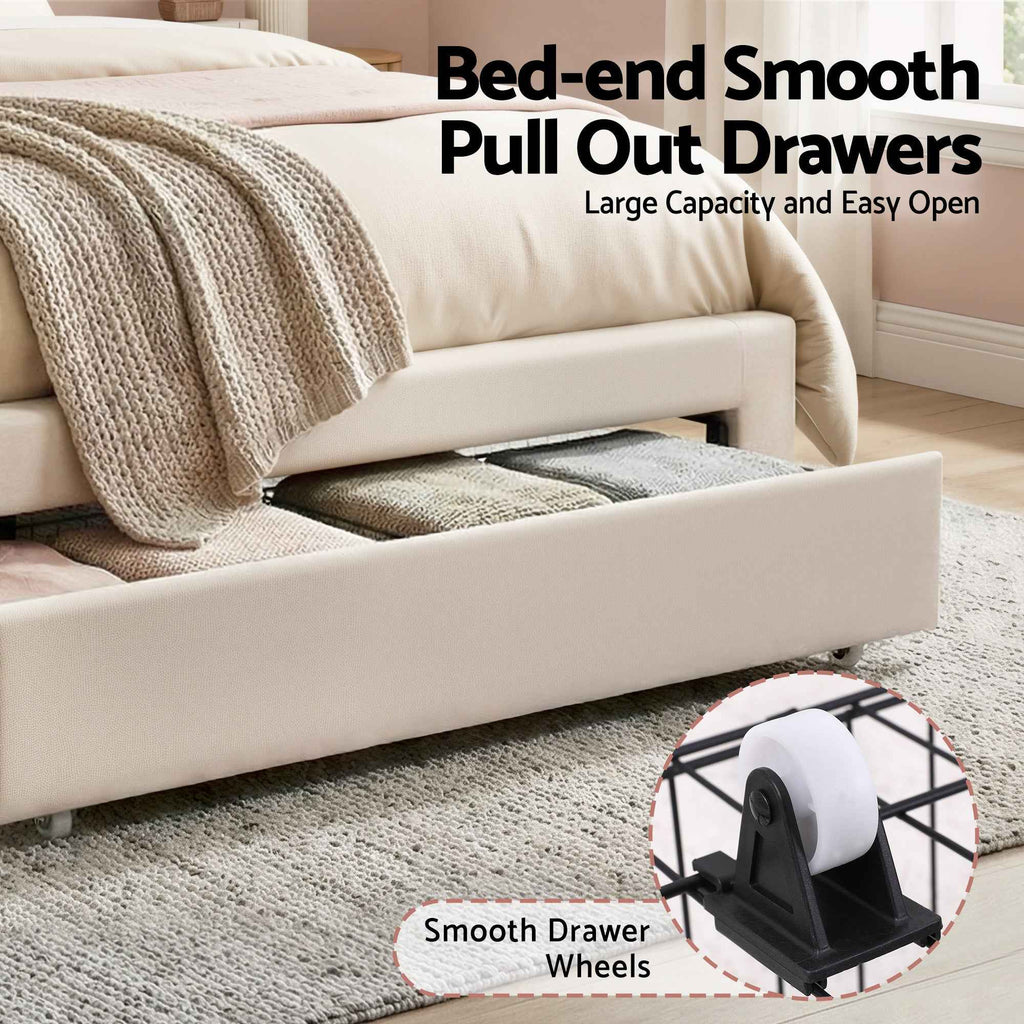 Artiss King Single Bed Frame with Storage Drawer Upholstered Velvet Platform Bed LED Headboard